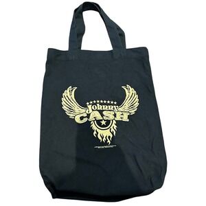 Johnny Cash Black Canvas Tote Bag‎ Gold Wings Flames Logo Official License Gift